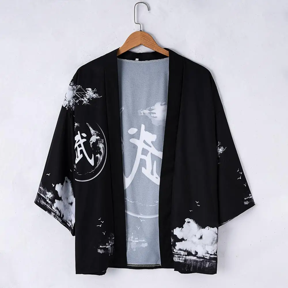 Традиционное кимоно самурая черный кардиган в японском стиле аниме для косплея
