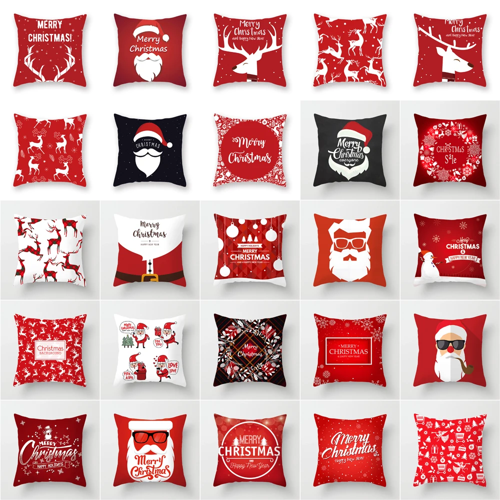 

Christmas Pillow Cover Red Series Christmas Elk Santa Polyester Printed Sofa Pillowcase Cushion Cover Home Supplies Pillow Cover