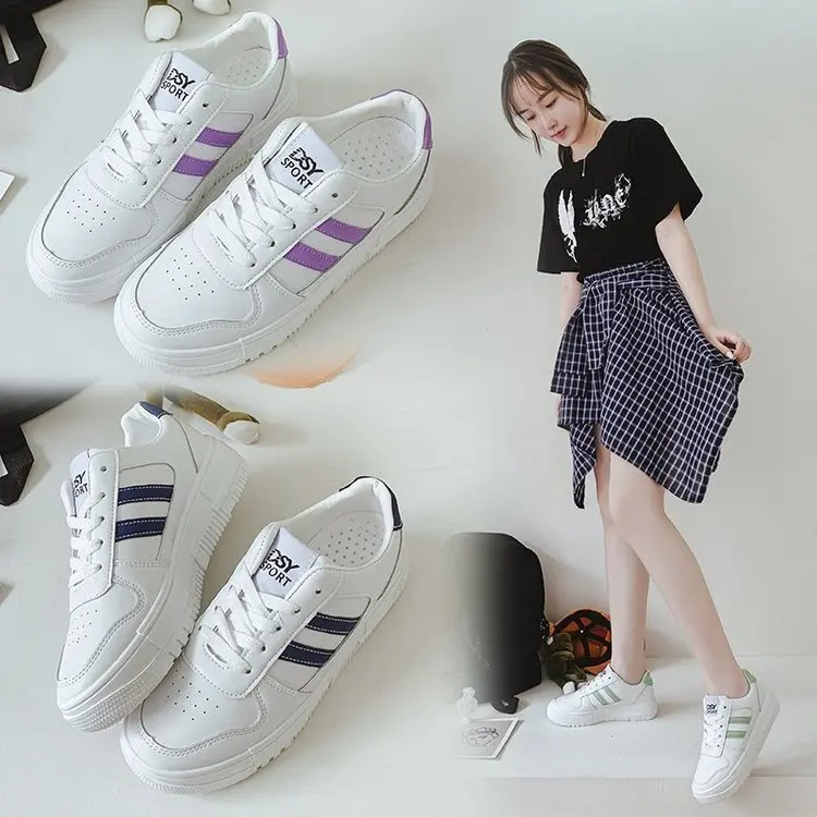 

Pop Women Shoes Pop Style Fashion Leather Sneakers Woman Korean-style Stylish British-Style Versatile Mesh Shoes Black Sports