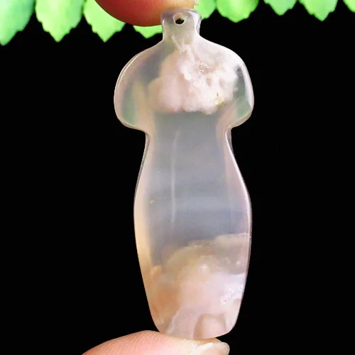 

Carved Natural Sakura Agate Cheongsam Pendant Bead 52x22x8mm SK60095