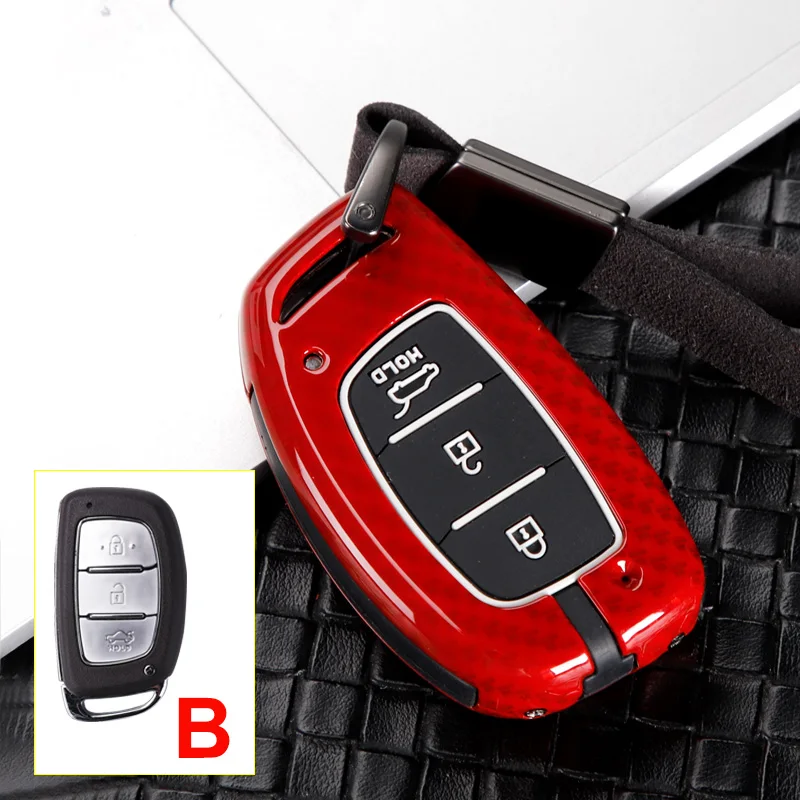 B Carbon Red Цинковый сплав+ силиконовый чехол для ключа автомобиля чехол для hyundai Tucson Creta ix25 i20 i30 HB20 Elantra Verna Sonata Mistra аксессуары - Название цвета: B Carbon Red