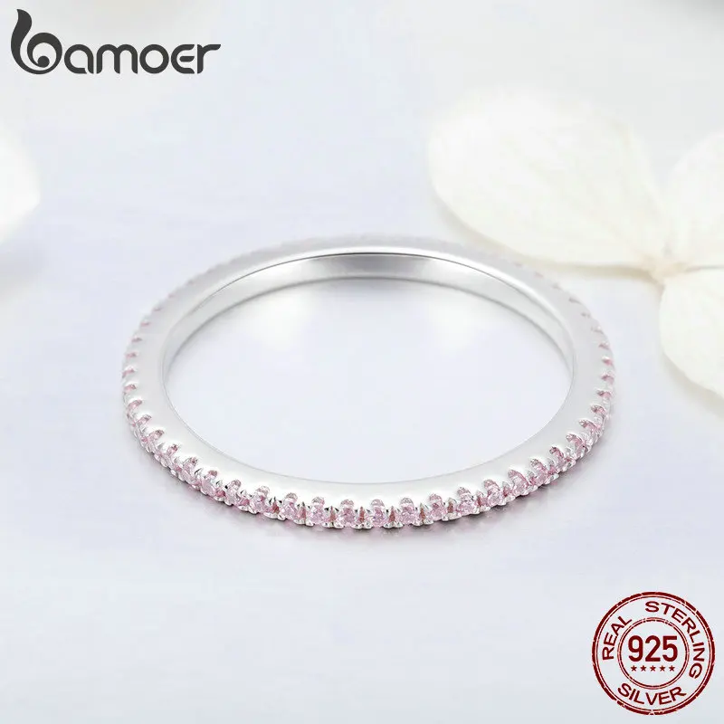BAMOER, классические, 925 пробы, серебряные, высокое качество, Круглые, прозрачные, CZ, геометрические, штабелируемые кольца для женщин, свадебные украшения, подарок SCR066