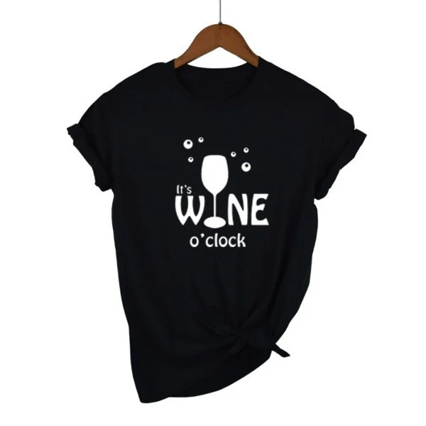 

T-shirts for Women It's Wine O'clock Printed Letters for Women T-shirt Casual Cotton Hipster Funny T-shirt