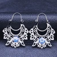 big moonstone stainless steel circle earrings women silver color bohemia flower earring jewelry pendientes aro mujer e9350s04