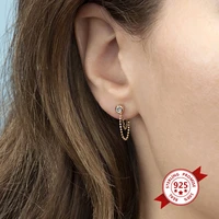 925 sterling silver ear needle long chain earrings for women crystal metal ball chain geometric tassel piercing earring jewelry