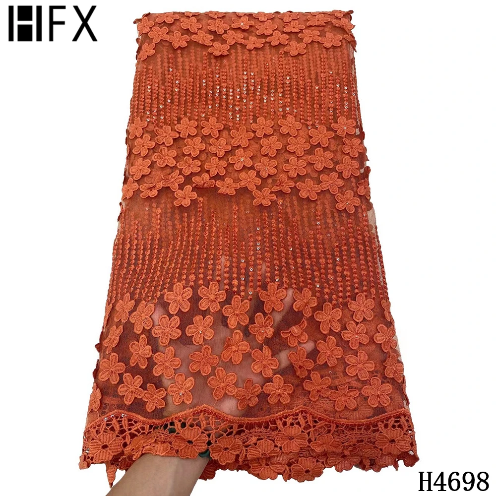 

HFX Red Embroidered African Net Lace Tulle Mesh French Lace Fabric Sequins Lace Fabrics 5 Yards For Party Dress Sewing F4698