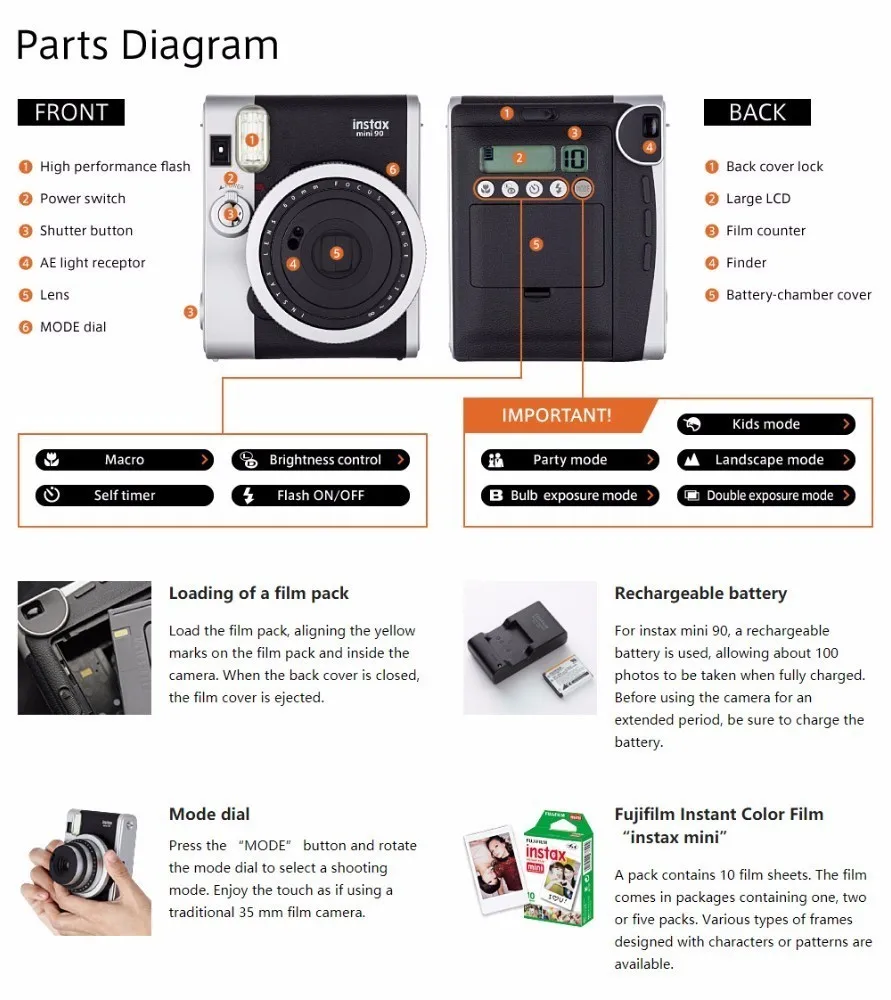 Оригинальная фотокамера Fujifilm Instax Mini 90, лидер продаж, Новое мгновенное фото, 2 цвета, черный, коричневый