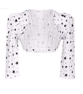 stars white Женский короткий кардиган в мелкий горошек со звездами, вязаный крючком жакет, весенне-осенний женский кардиган с пышными рукавами W356 - Цвет: stars white