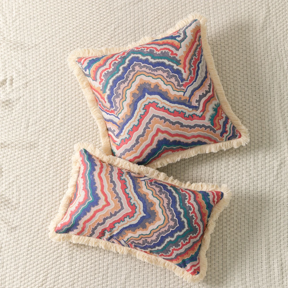 

Colorful Wave Pillowcase Nordic Wind Around Tassel Wave Pattern Decoration Home Sofa Cushion Cover