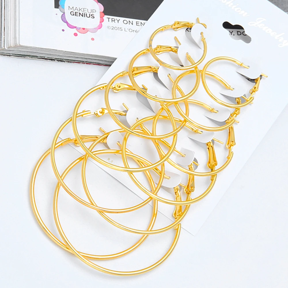 

Big Hoops Earrings Sets 2020 Summer 6 Pairs Gold Plated Circle Eardrop Ear Ring Combination Women Fashion Jewelry Gift