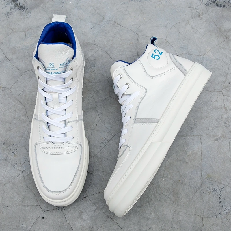 Мужские высокие кроссовки из 100% натуральной воловьей кожи на шнуровке |