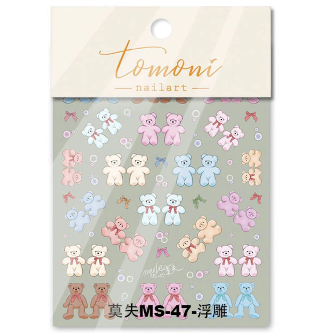 

Beautizon Cute Bear Checkered Pattern High Quality 3D Engraved Nail Stickers Nail Art Decorations Nail Decals Design