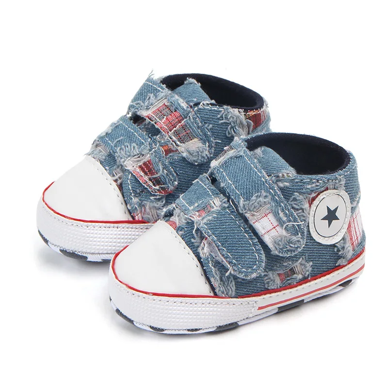 

Парусиновая обувь для младенцев из чистого хлопка, повседневная обувь на липучке для маленьких мальчиков и девочек, нескользящая обувь на м...