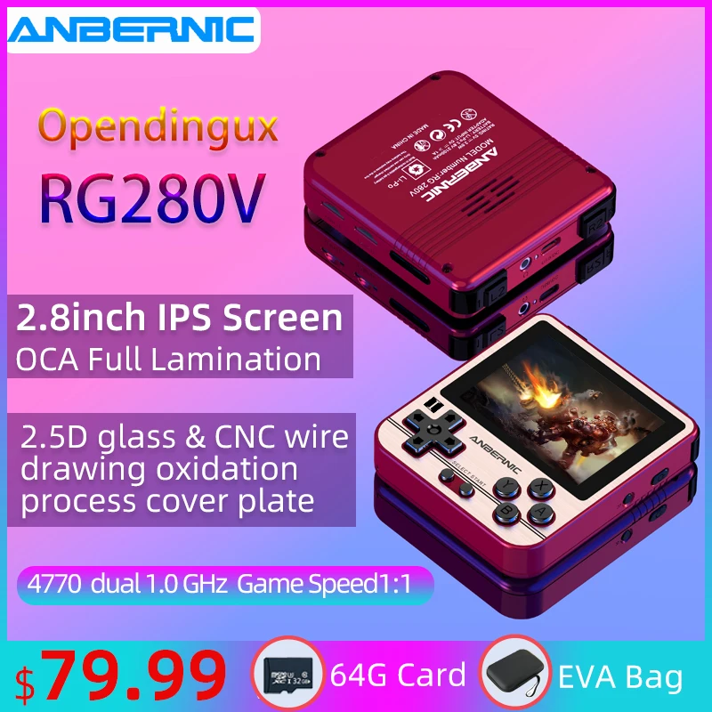 Anbernic Retro Jogo Console Aberto Sourse Sistema 5000 Jogos Ps1 Jogador Portátil Bolso Handheld Game 280v Rg280v