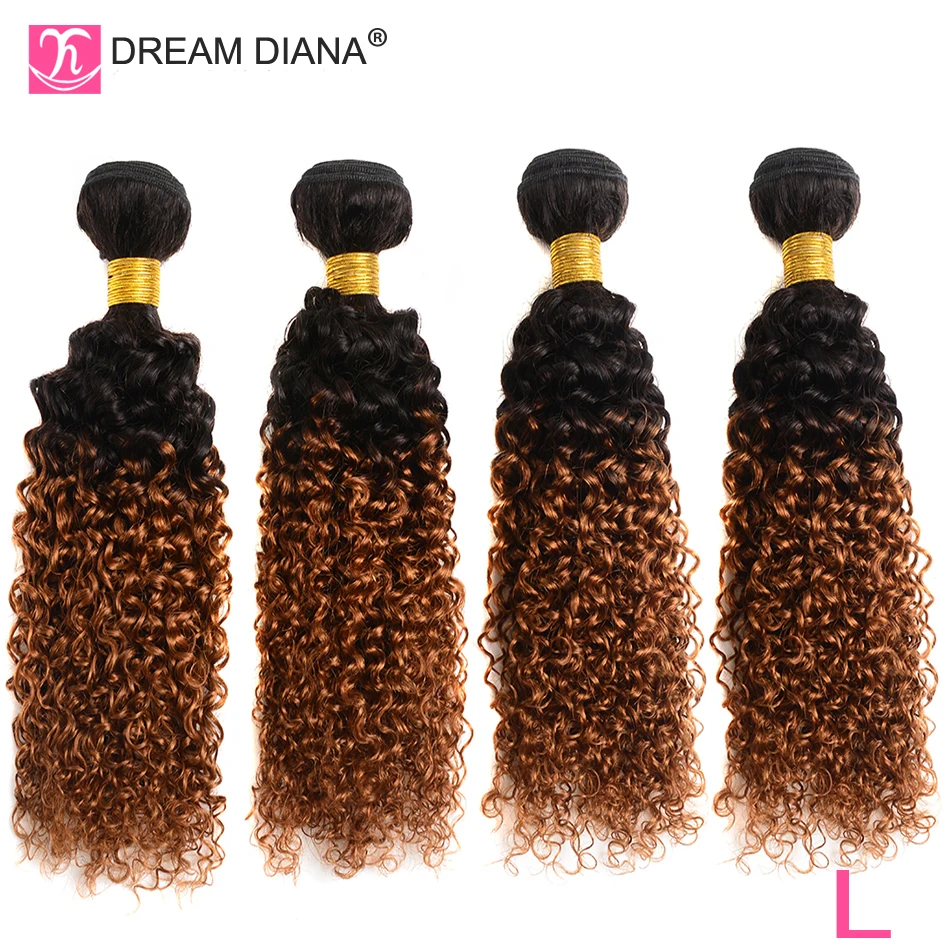 DreamDiana Омбре малазийские вьющиеся волосы с закрытием T1B 30 1"-26" L remy волосы с закрытием Омбре человеческие волосы с закрытием