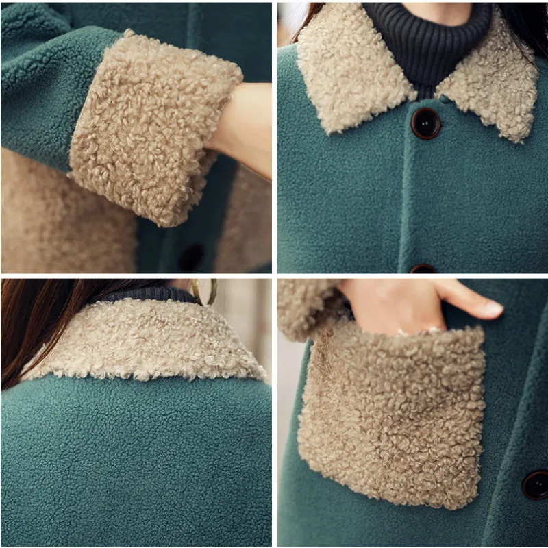 

New autumn and winter new loose thick woolen coat woolen women's mid-length lamb wool coat women's winter fur one female trend