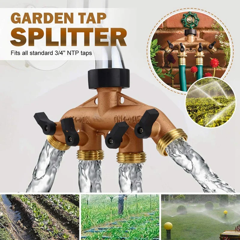 4-сторонний латунный быстроразъемный сверхмощный садовый шланг переключатель с 4