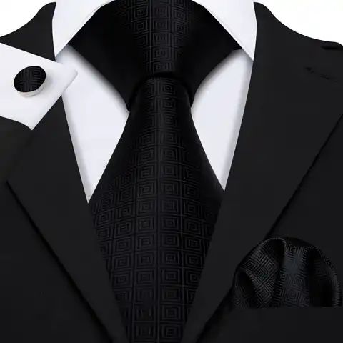 Черный галстук с геометрическим рисунком, шелковый галстук для мужчин, Свадебный галстук, вечерние галстуки, носовой платок, галстук Барри. ...