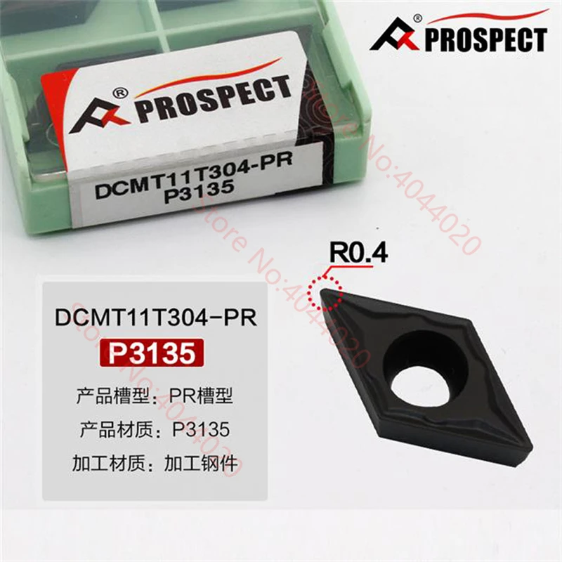

PROSPECT DCMT11T304-PR/DCMT11T308-PR P3135 Carbide Inserts 10Pcs/1Box CNC Lathe Tools Apply To Steel