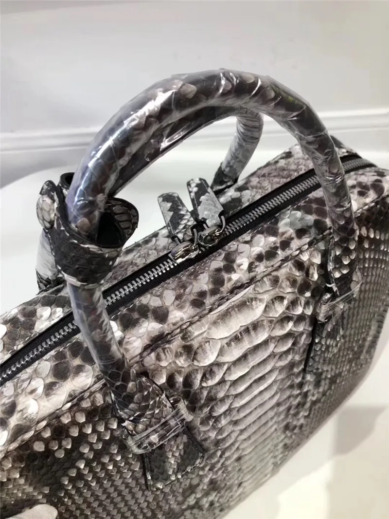 Business Style Genuine Python Leather Zipper Closure Men's Large Portfolio Handbag Authentic Snakeskin Male Laptop Briefcase