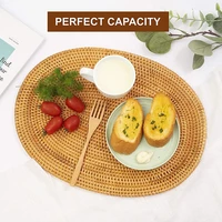 2 pcs oval rattan placematnatural rattan hand woventea ceremony accessoriessuitable for dining room kitchenetc