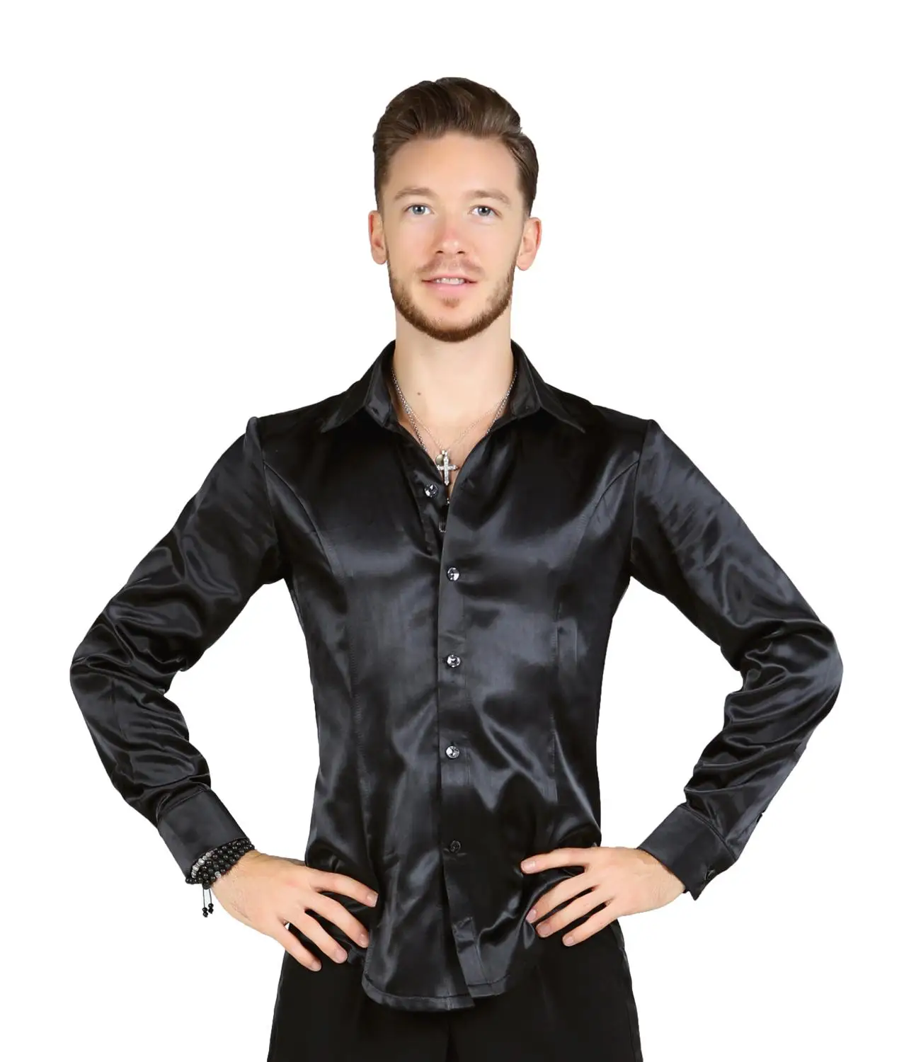

SuperStar Series:G5022 latin modern ballroom dance professional satin material cotton tops shirt for men