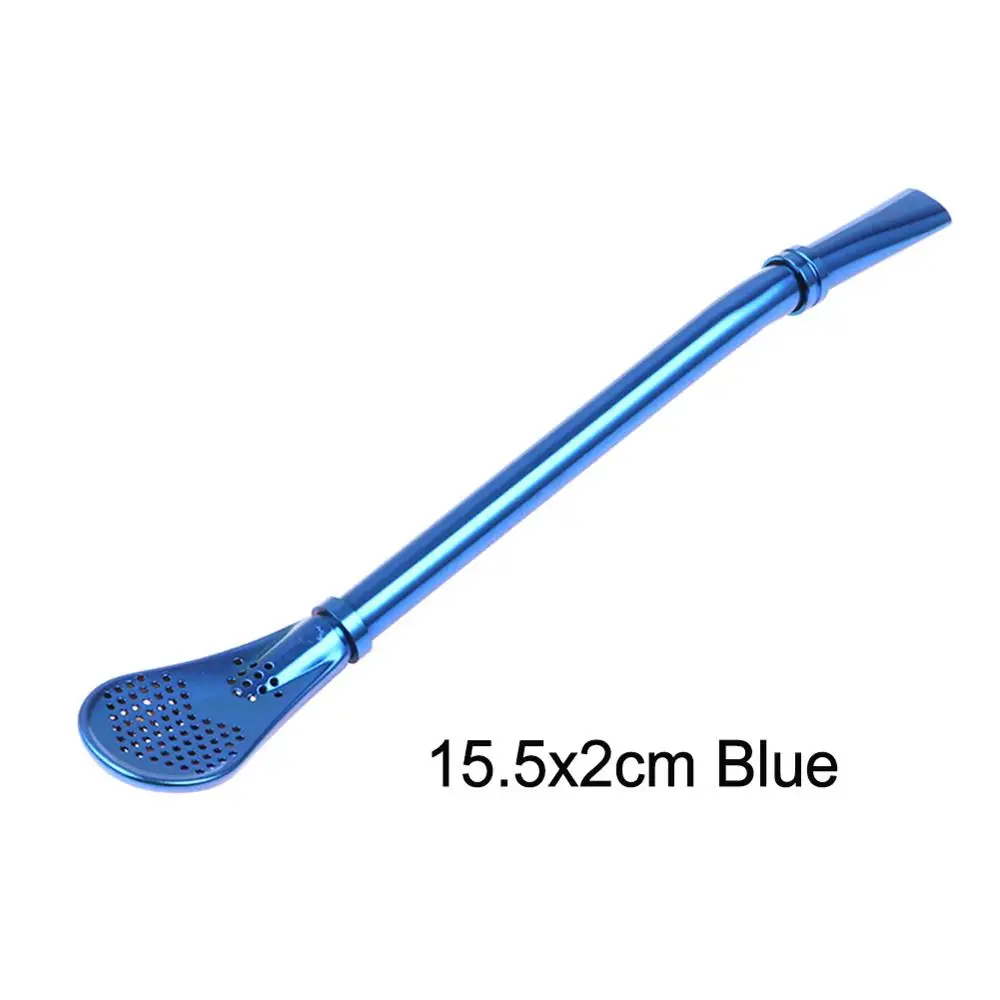 15.5x2cm Blue Нержавеющая сталь соломенная ложка Чайный фильтр Yerba mate трубочки для чая Bombilla Gourd многоразовые чайные инструменты барные аксессуары - Цвет: 15.5x2cm Blue