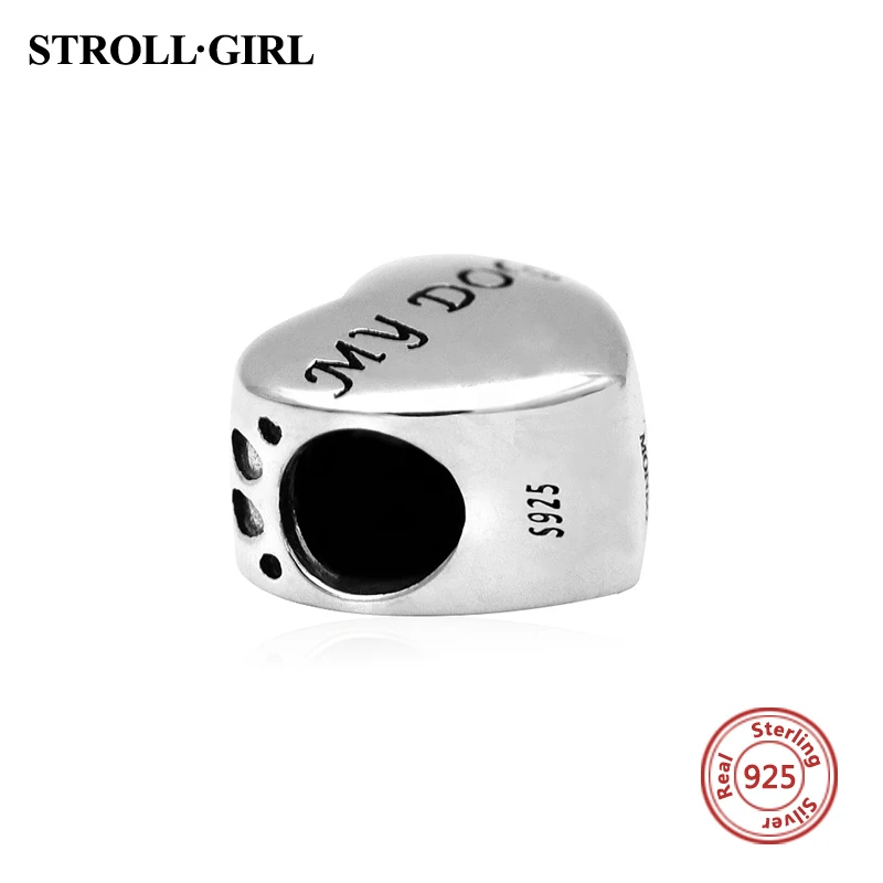 Настоящее стерлингового серебра 925 Подвески в форме сердца моя собака следы