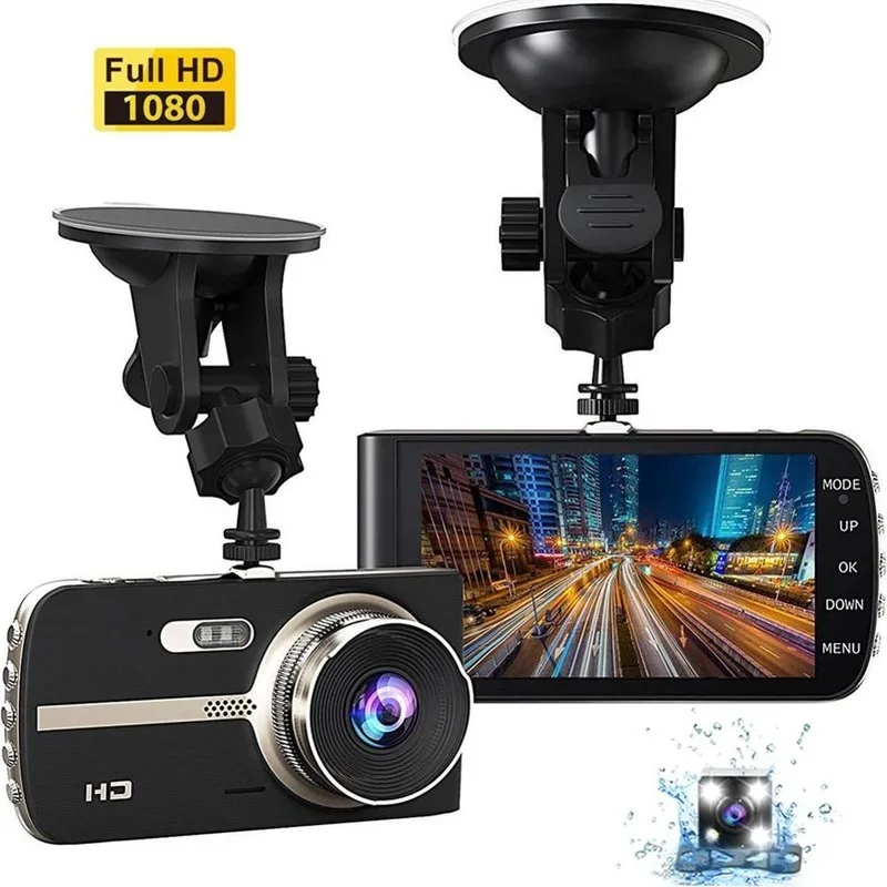 hidden metal 4 inch screen car camera driving recorder hd 1080p night vision front and rear dual lens all day monitoring free global shipping