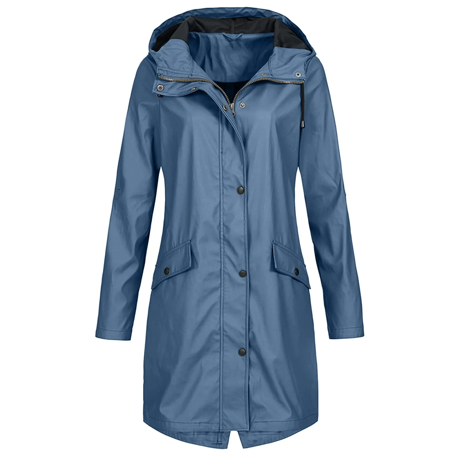 

Solid Color Long Trench Coat for Women Outdoor Windbreaker Hoodie Outwear Waterproof Windproof Long Outcoat