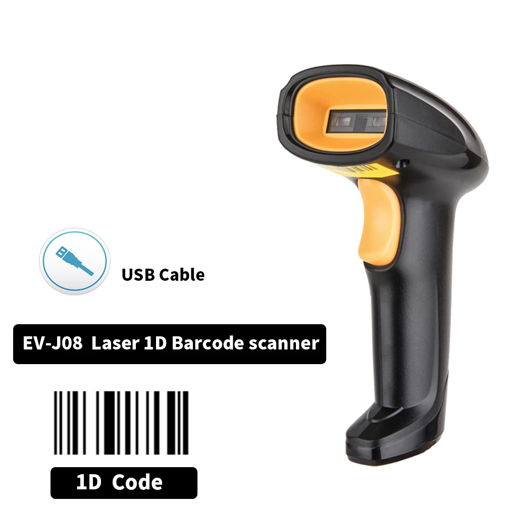 

Лазерный проводной сканер штрих-кода EV-J08 1D, дешевое устройство для чтения штрих-кодов, Bluetooth беспроводной сканер штрих-кодов с хранилищем дл...