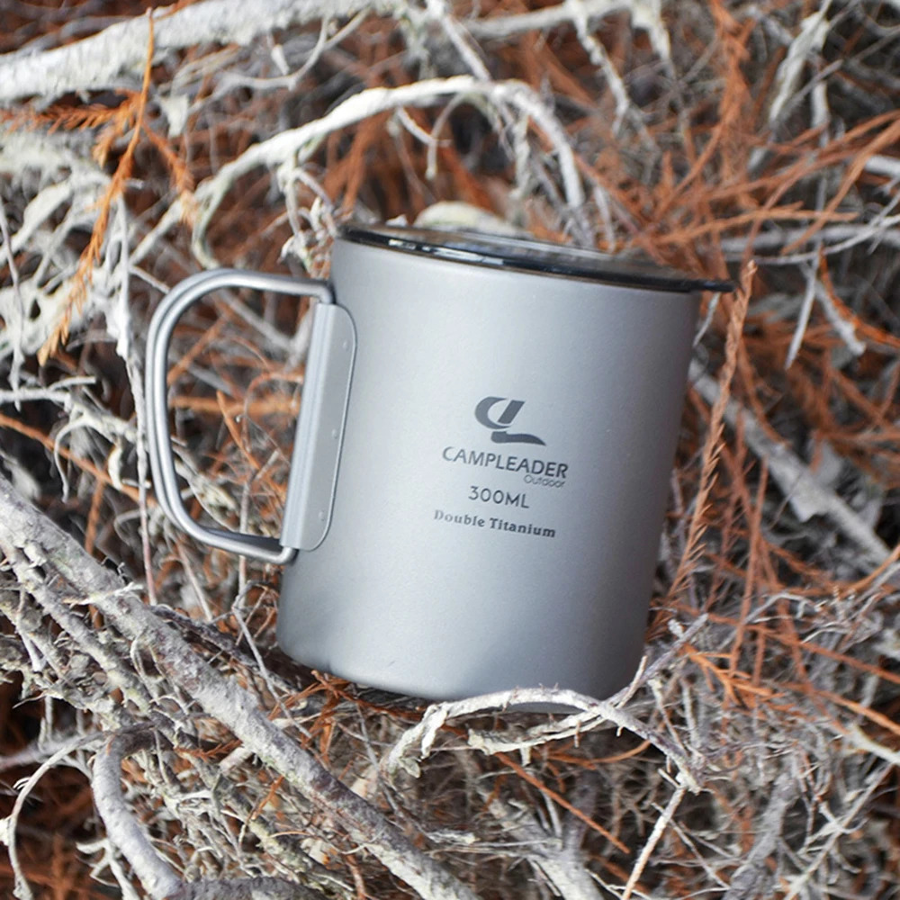 

300ml Camping Double Wall Titanium Water Cup with Lid Lightweight Coffee Mug Tea Cup Camping Equipment Picnic