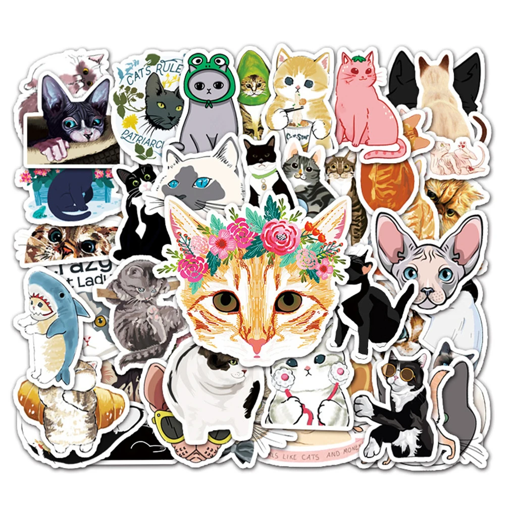 

10/30/50PCS Cute Cartoon Kitten Cat Graffiti Sticker Notebook Personality DIY Hand Account Car Scooter Sticker Wholesale