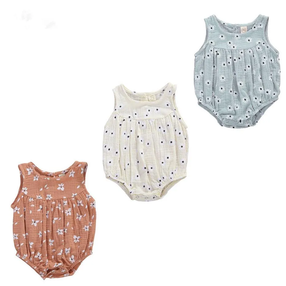 Комбинезон из хлопка и льна для младенцев 0-24 мес. комбинезон девочек с цветочным