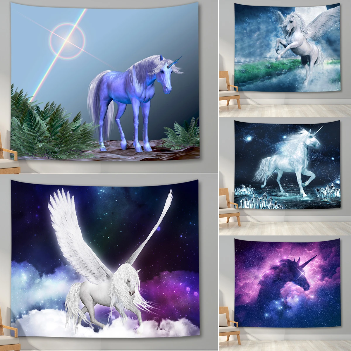 

Unicorn Psychedelic Tapestry Myth Flying Horse With Wings Wall Hanging Tapestries For Living Room Bedroom Dorm Home Decor Carpet