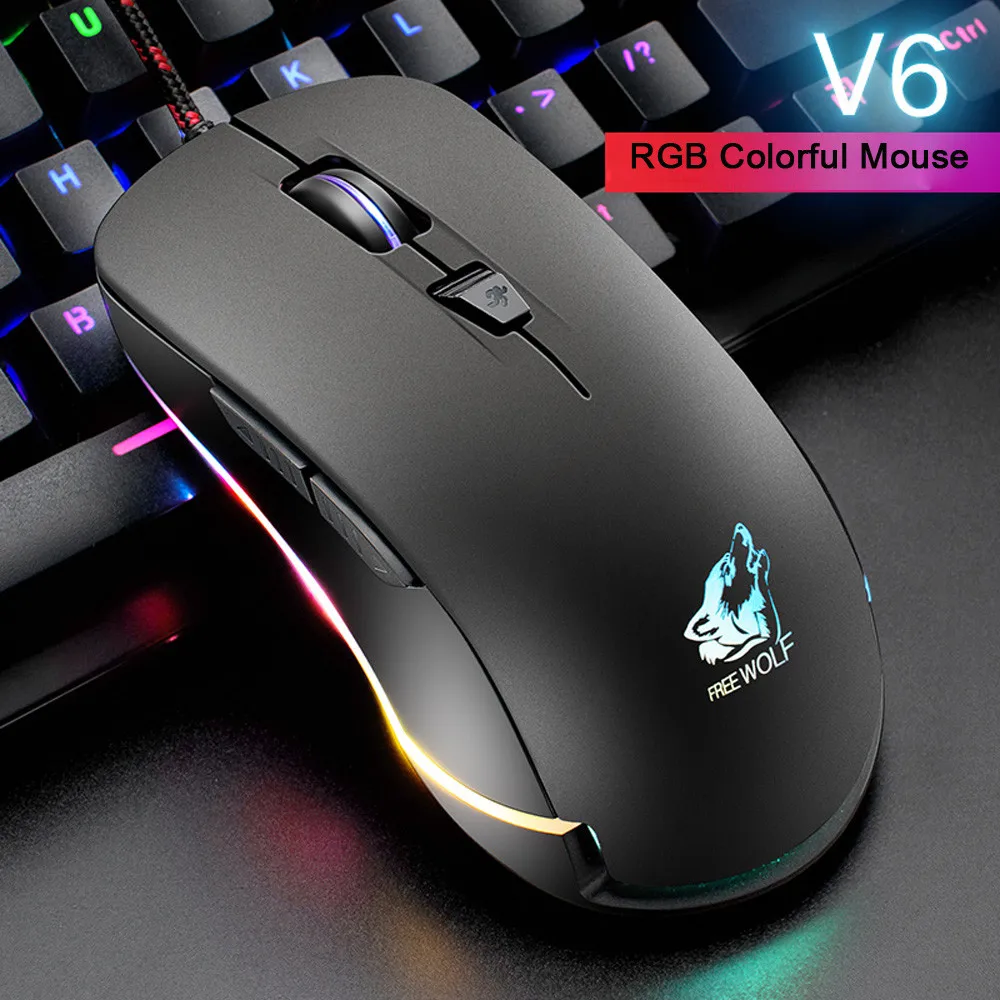 Мышь Проводная V6 RGB светодиодный подсветка 4000 dpi оптическая Usb эргономичная