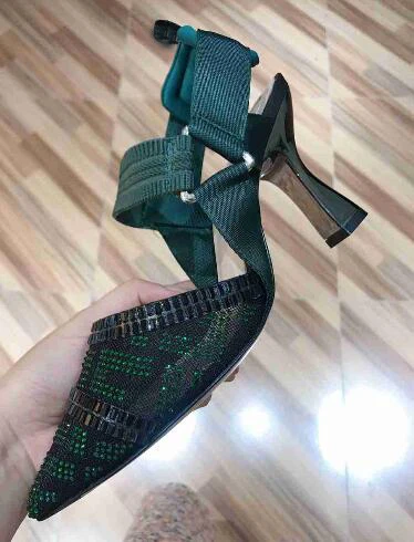 

BONJEAN Crystal Embellished High Heel Shoes Sexy Mesh Grid Buckle Strap Party Dress Heels Women Rhinestones Party Wedding Shoes