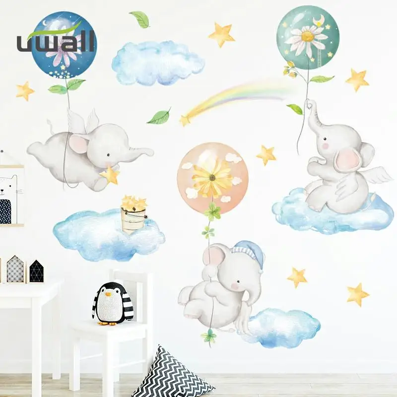 

Cartoon Flying Elephant Wall Stickers Kids Room Wall Decor Girl Baby Bedroom Wall Sticker Home Decoration Self-Adhesive Stickers