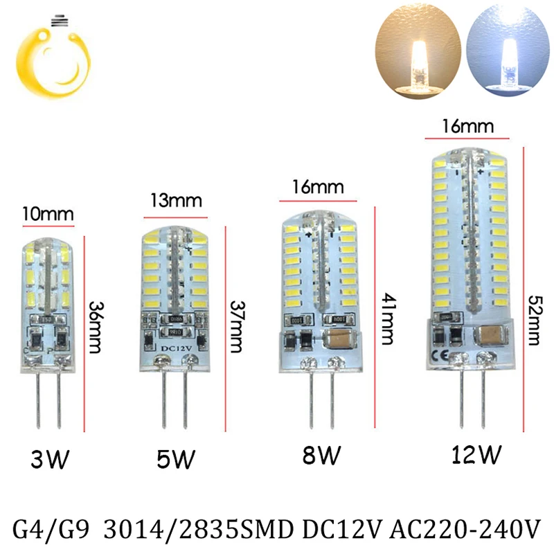 G4 G9 светодиодный светильник 3 Вт 5 мини светодиодная лампа AC 220 В DC12V SMD2835 3014