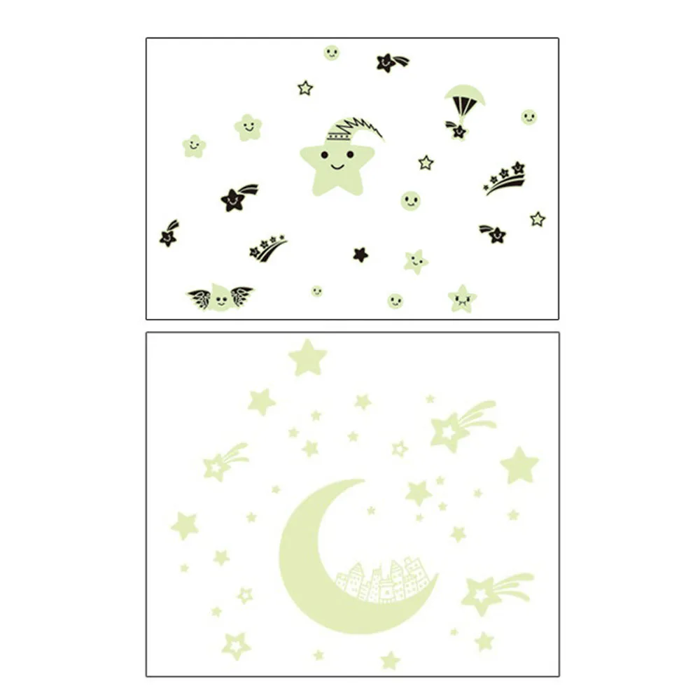 Noctilucent Wallpaper Fluorescent Wall Stick Removable Moon Castle Star Smiley Face Glow in Dark Background Wedding | Дом и сад