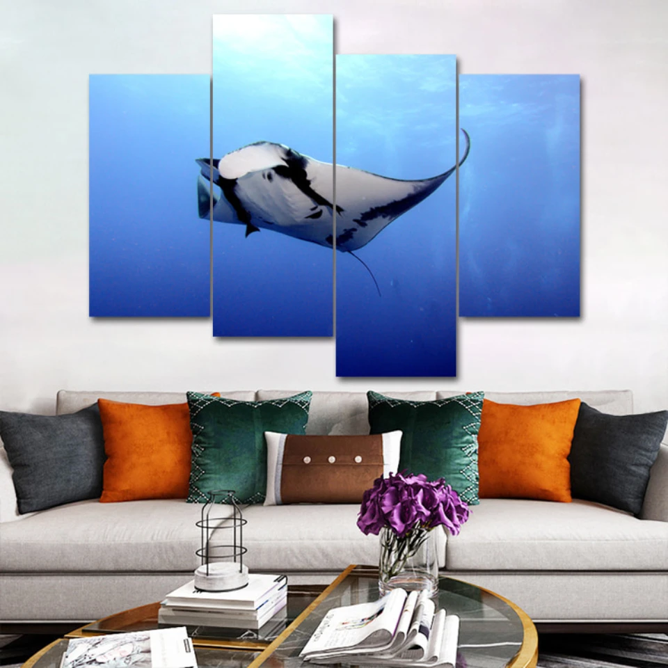 

Wall Art Ocean Treasure Animals Rays Modular Pictures On The 4 Pieces Canvas Painting Prints and Posters for Sitting Room Decor
