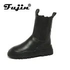 Fujinженские зимние ботинки из микрофибры; Водонепроницаемые слипоны на платформе; Нескользящие женские ботильоны; Модные меховые ботинки; Зимняя обувь