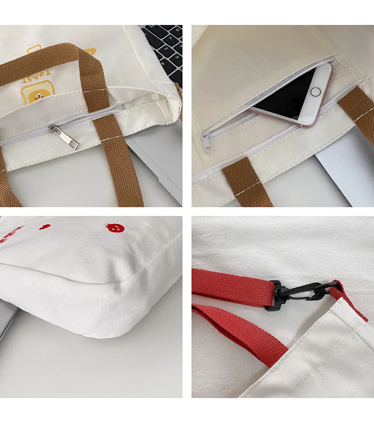 

Cute Canvas Shoulder Bag for Women New Portable Girls Student Messenger Bags Large Capacity Ladies Tote Handbags Shopping Bag