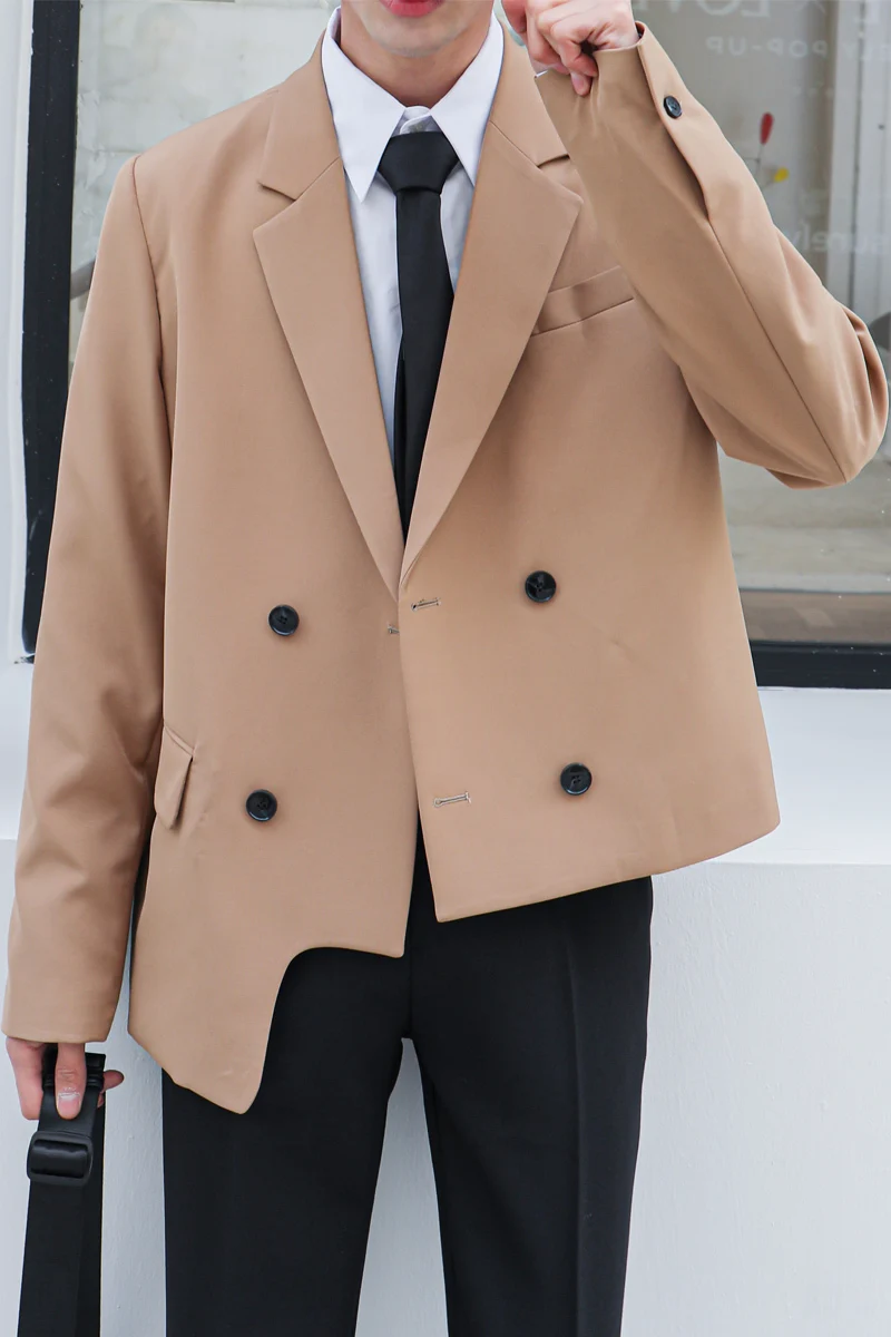 

2020 Spring And Autumn New Youth Popular Solid Color Irregular Hem Loose Suit Fashion Casual Double-breasted Top M-XL