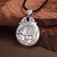 sterling silver lucky elephant round vintage sweater pendant