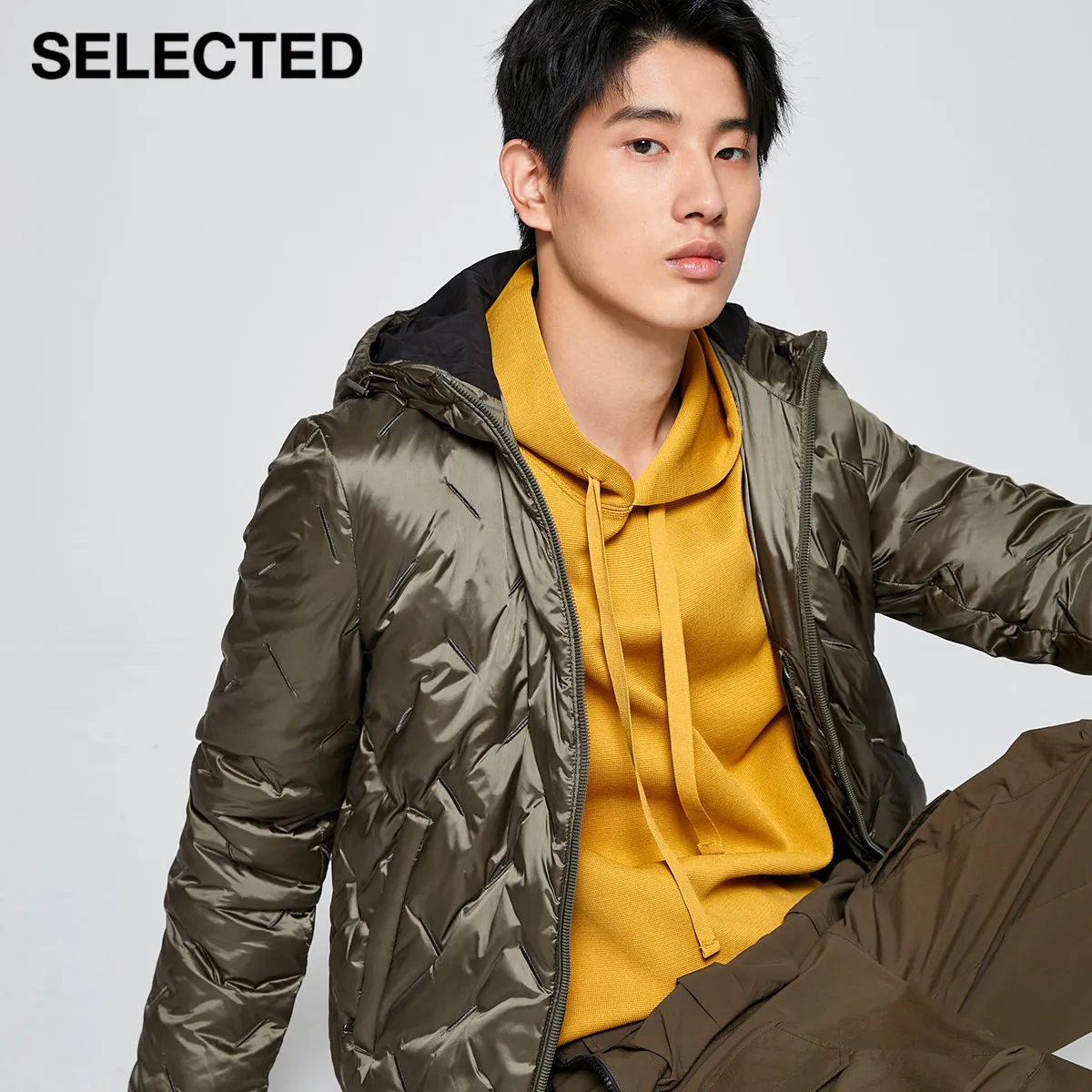 SELECTED Men's Winter Embroidered Hooded Duck Down Jacket S|419412510 | Мужская одежда