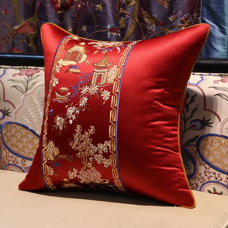 Наволочка для подушки с китайской вышивкой декоративные дивана в технике