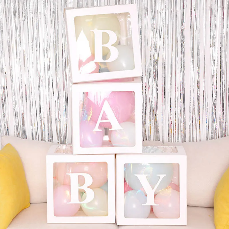 

4pcs Baby Love transparent Box Party Balloon Box And 16pcs 10inch Latex Balloon For Baby Birthday Wedding Valentines Party Decor