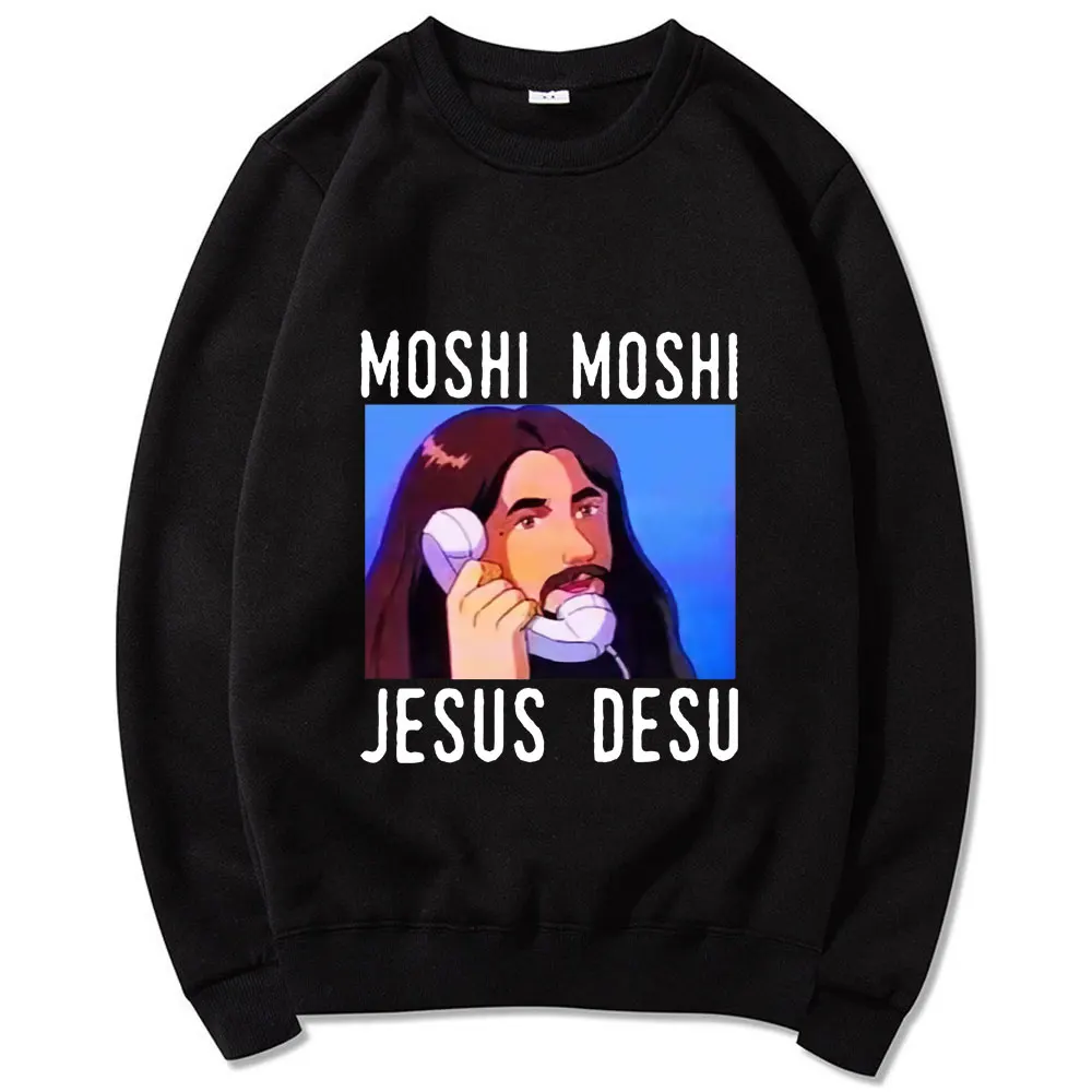 

2021 New Moshi Jesus Desu Funny Meme Men Women Fashion Crewneck Sweatshirt Hip Hop Street Harajuku Printed Sweatshirts Tops
