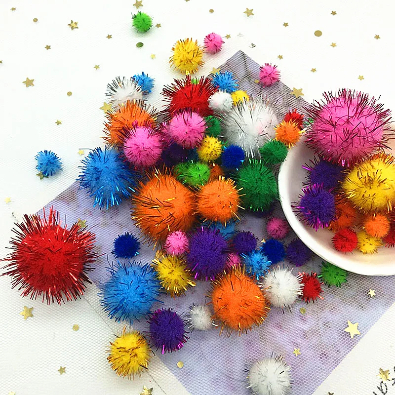 10/15/20/25/30mm Glitter Pompom Fluffy Plush Craft DIY Pom poms Ball Fur Christmas Decoration Kids Toys Dolls Accessories 20g